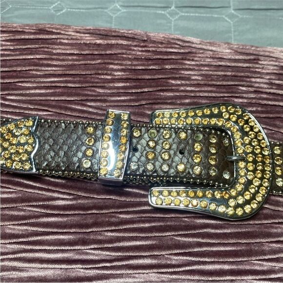 Studded Brown genuine leather Belt with Gold Accents S-M
